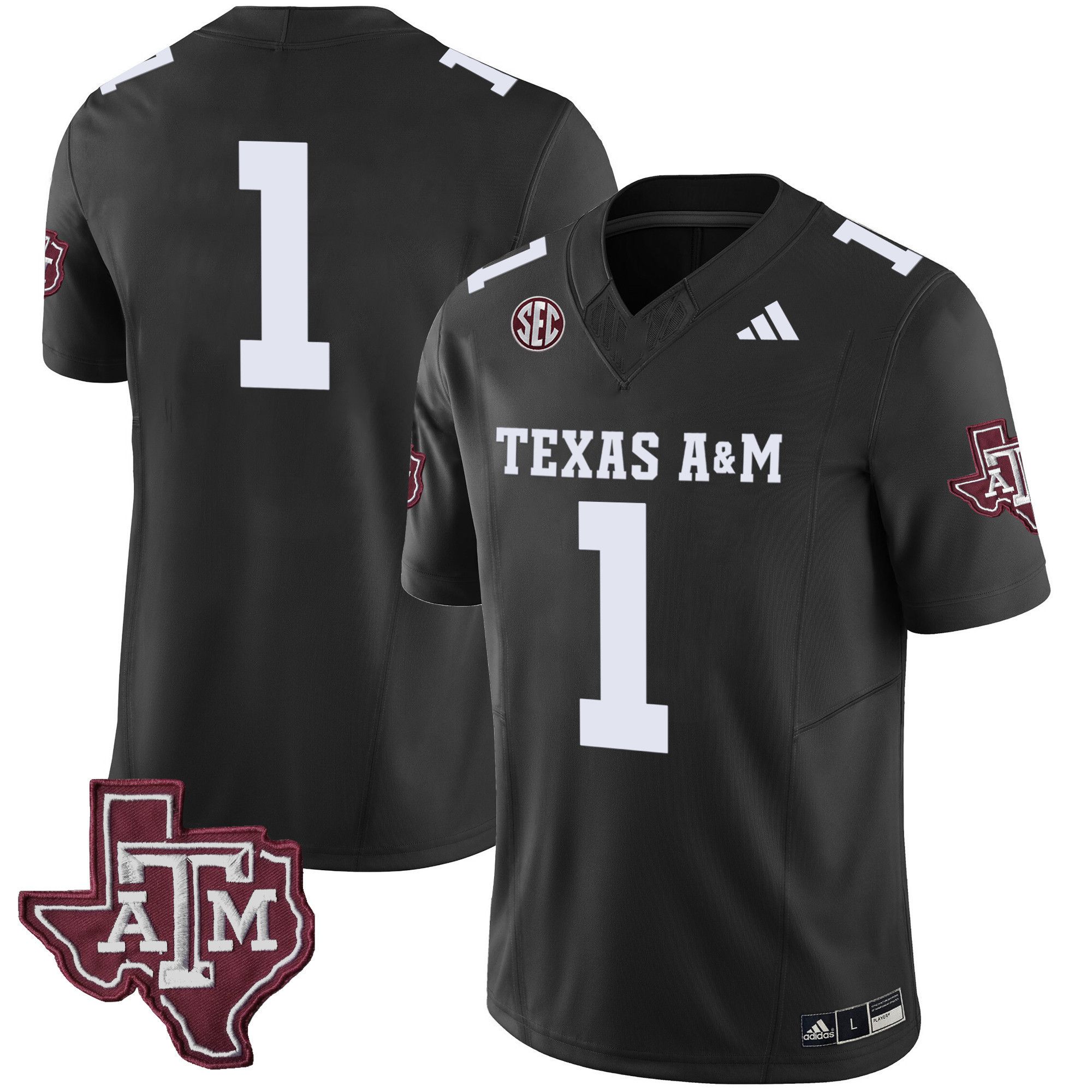 Men Texas A&M Aggies #1 No Name Black 2024 Vapor Limited NCAA Jersey style 1